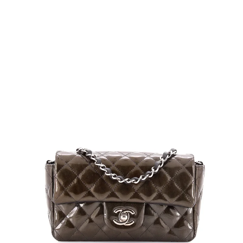 Classic Single Flap Bag Quilted Striated Metallic Patent Mini