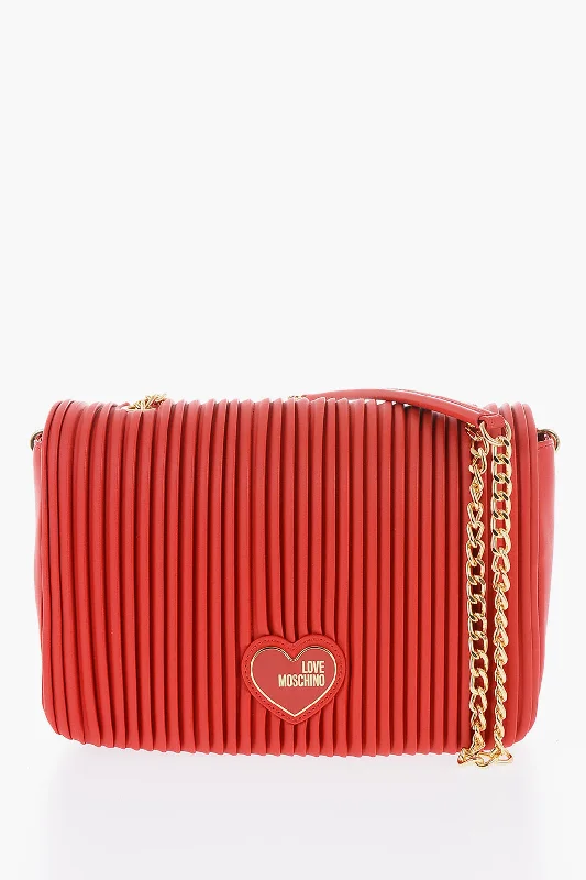 Moschino Love Pleated Faux Leather Bag With Chain Shoulder Strap