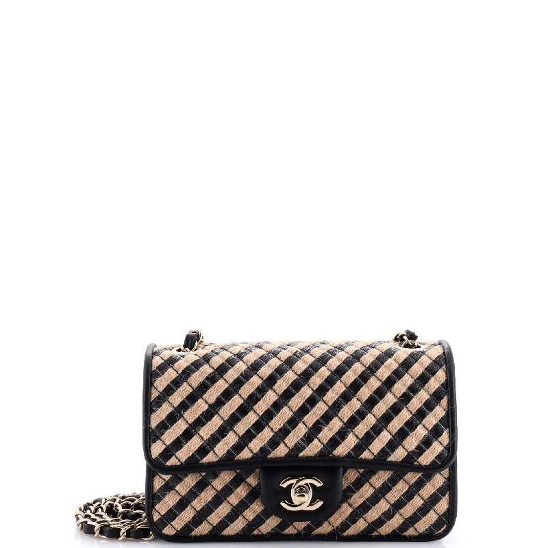 CC Flap Bag Striped Raffia and Jute Mini