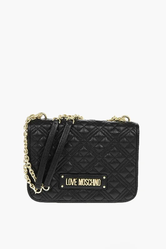 Moschino Love Quilted Faux Leather Bag With Golden Chain