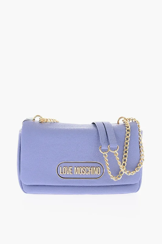 Moschino Love Textured Faux Leather Shoulder Bag With Golden Logo