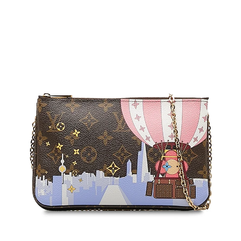 Brown Louis Vuitton Monogram Double Zip Pochette Illustre Vivienne Shanghai Clutch Bag