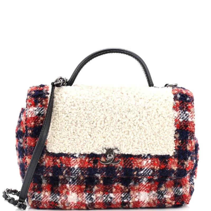 Top Handle Bag Shearling with Tweed Small