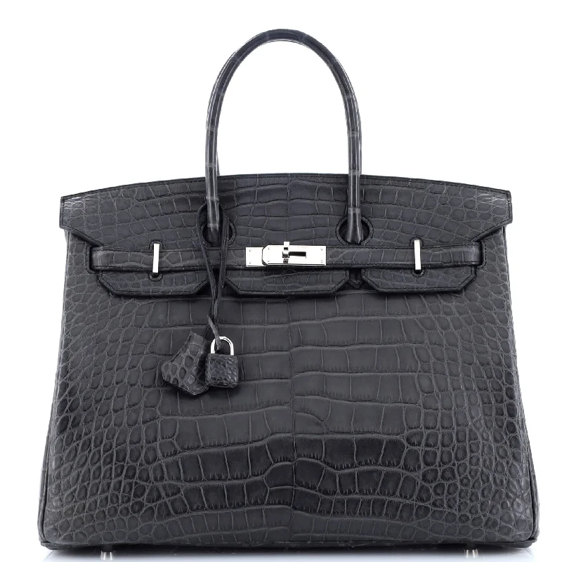 Birkin Handbag Grey Matte Alligator with Palladium Hardware 35