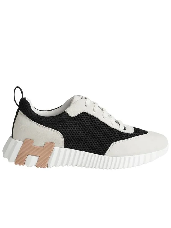 Bouncing Sneakers Graphic Mesh Suede Goatskin Noir Blanc