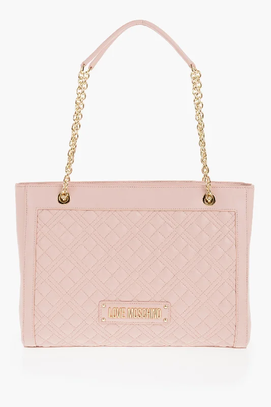 Moschino Love Quilted Faux Leather Shoulder Bag With Golden Logo