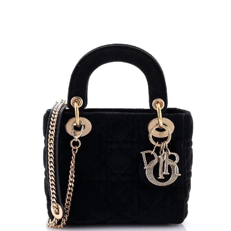 Lady Dior Chain Bag Cannage Quilt Velvet with Crystal Charms Mini