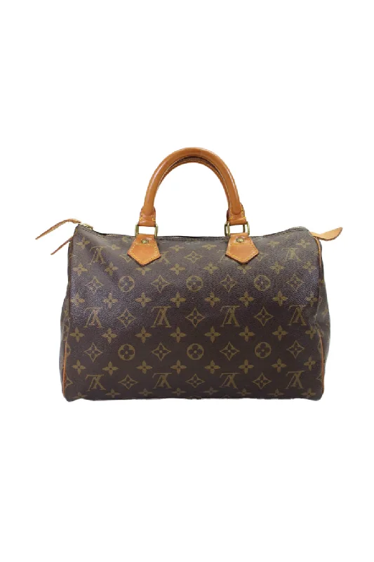 Louis Vuitton Womens Brown Leather Monogram Zip Large Speedy Top Handle Handbag