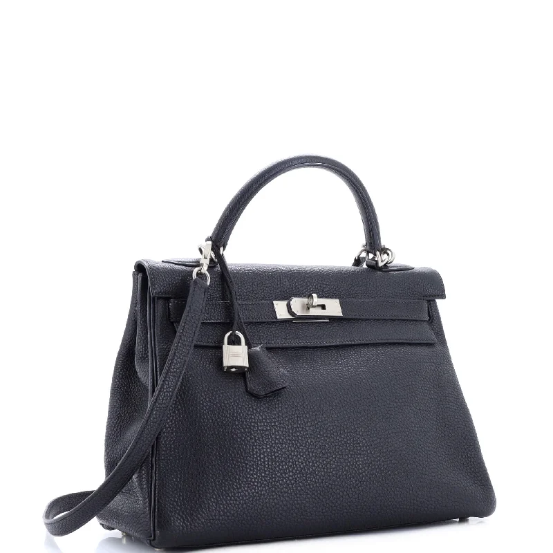 Kelly Handbag Noir Togo with Brushed Palladium Hardware 32