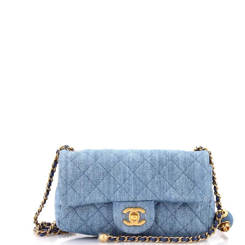 Pearl Crush Flap Bag Quilted Denim Mini