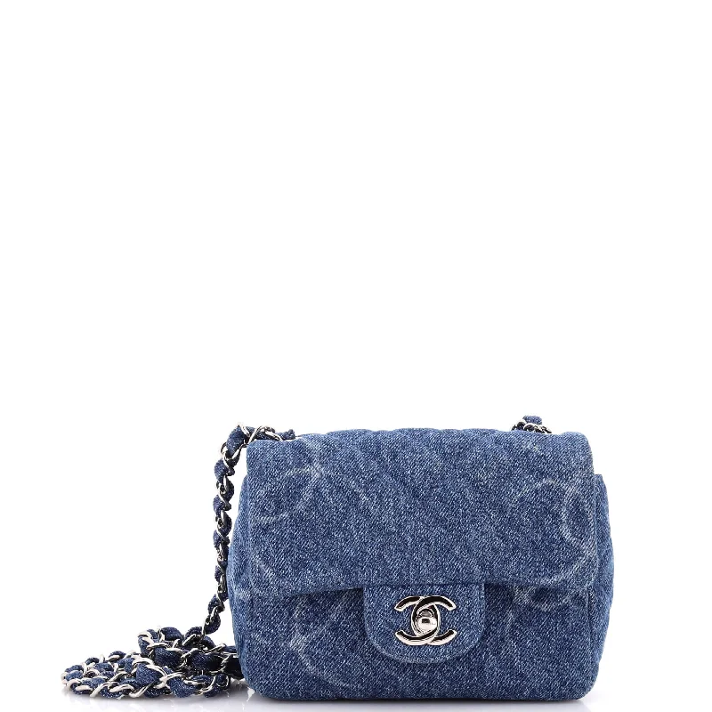 Square Classic Single Flap Bag Quilted CC Printed Denim Mini