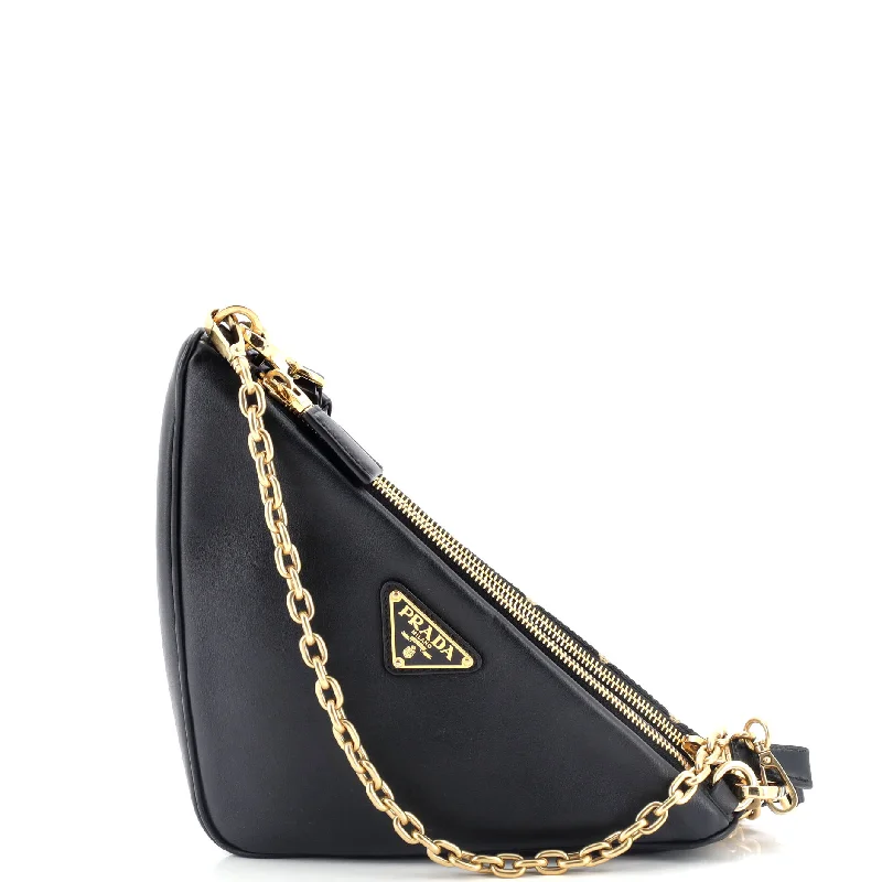 Double Symbole Triangle Bag Leather and Jacquard Mini