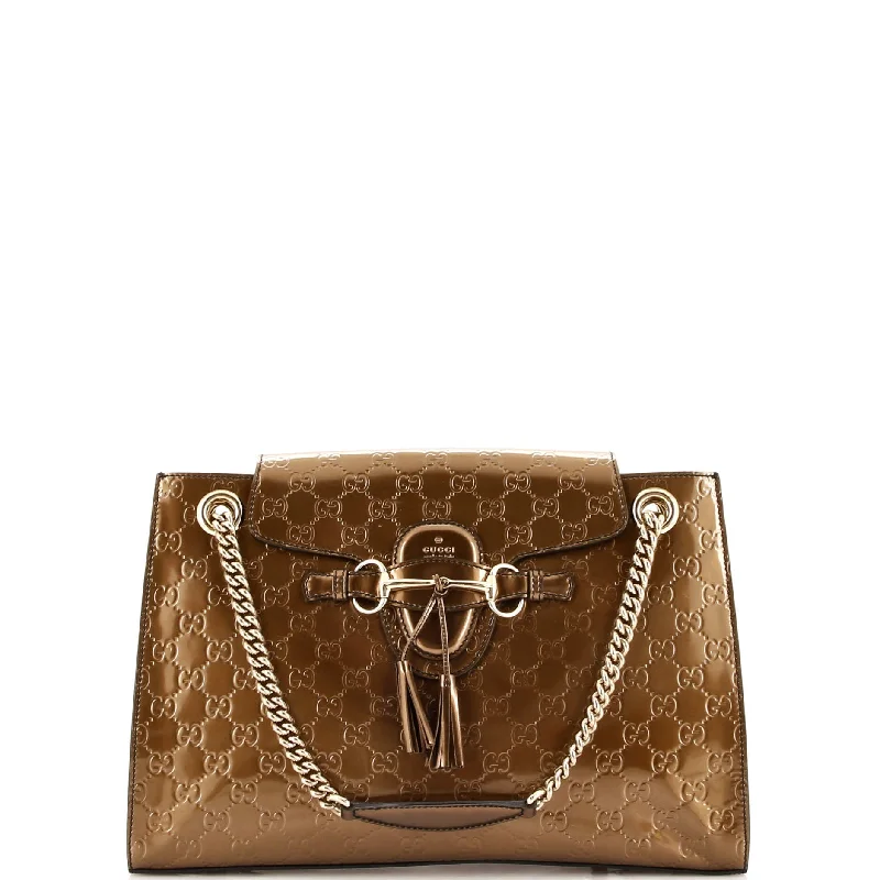 Emily Chain Flap Shoulder Bag Guccissima Patent Large