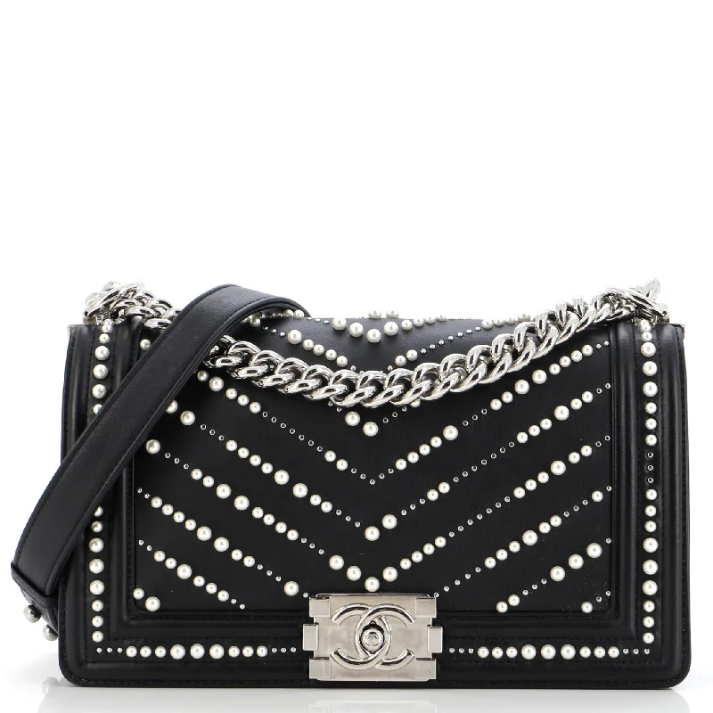 Boy Flap Bag Pearl Embellished Chevron Calfskin Old Medium