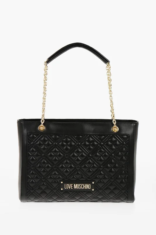 Moschino Love Quilted Faux Leather Shoulder Bag With Golden Logo