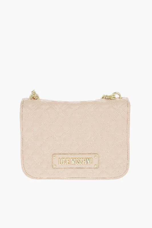 Moschino Love Quilted Faux Leather Shoulder Bag With Embossed Logo