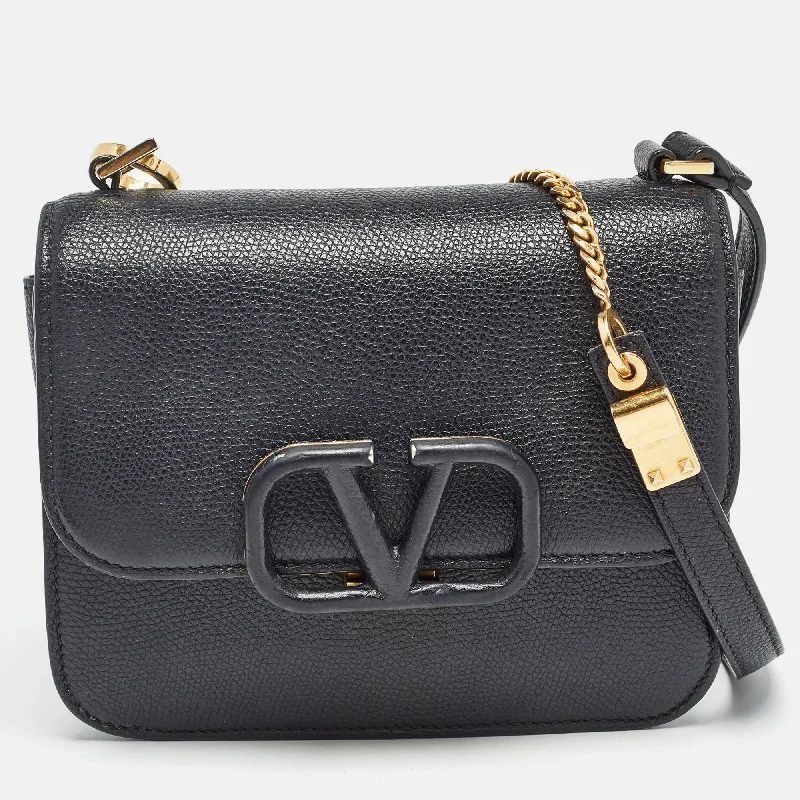 Valentino Black Leather Small Vsling Shoulder Bag..