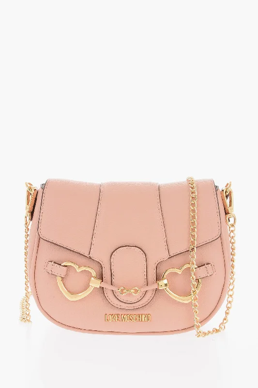 Moschino Love Faux Leather Saddle Bag With Golden Heart Shaped Clamp