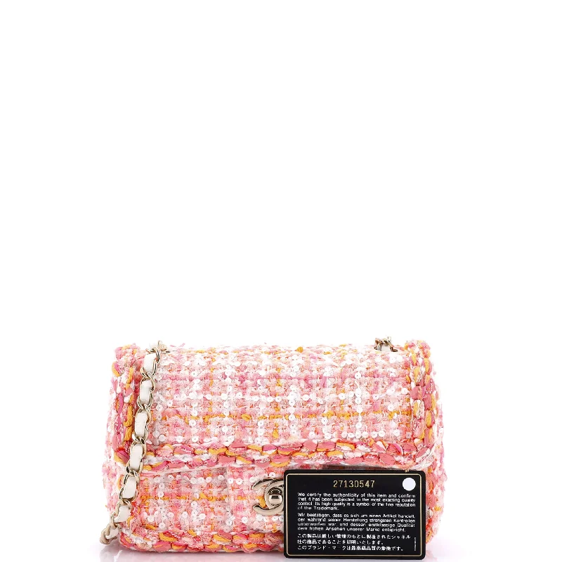 Classic Single Flap Bag Braided Quilted Tweed with Sequins Mini