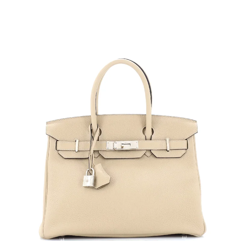 Birkin Handbag Light Clemence with Palladium Hardware 30