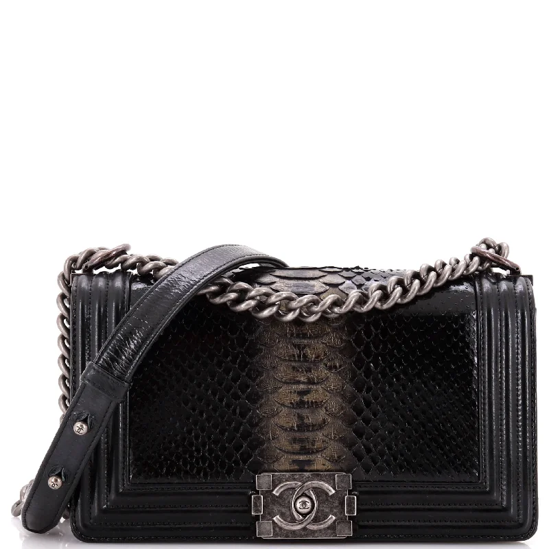 Boy Flap Bag Python and Patent Old Medium