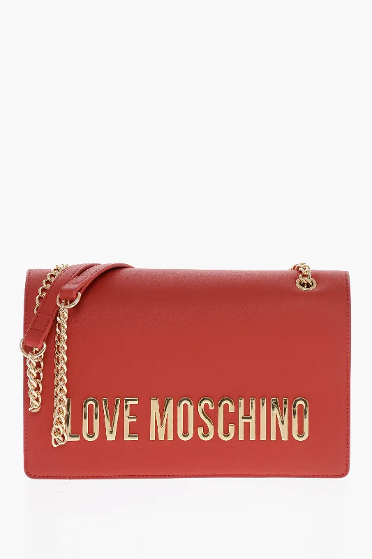 Moschino Love Faux Leather Shoulder Bag With Maxi Golden Logo