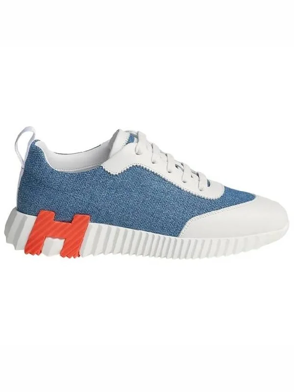 Bouncing Sneakers Chevron Denim Suede Goatskin & Bleu Clair Blanc