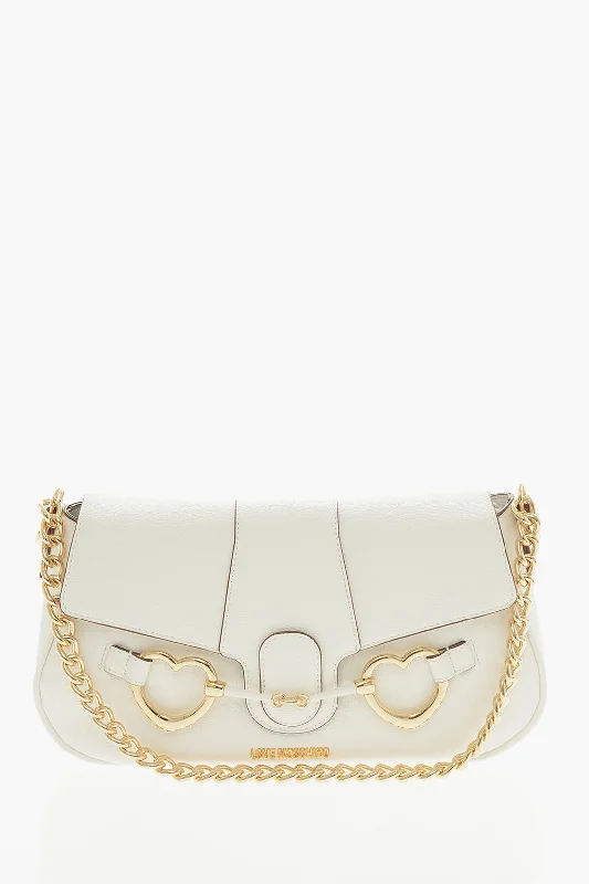 Moschino Love Textured Faux Leather Shoulder Bag With Clamp Front