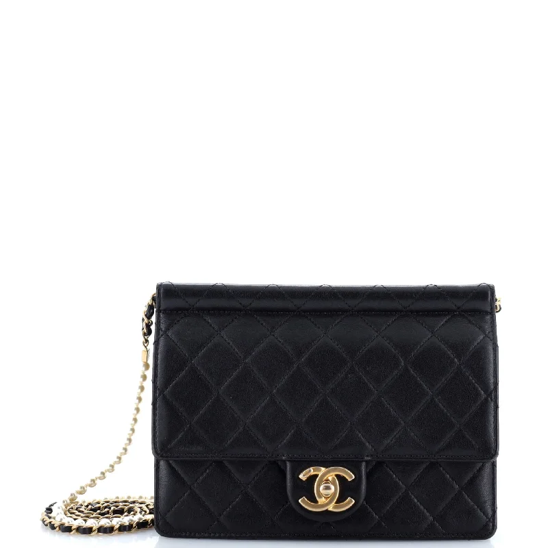 Pearl Chain Flap Bag Quilted Lambskin Medium