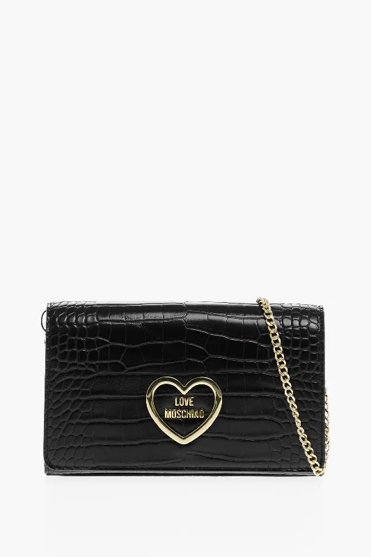 Moschino Love Crocodile Effect Faux Leather Bag With Golden Chain