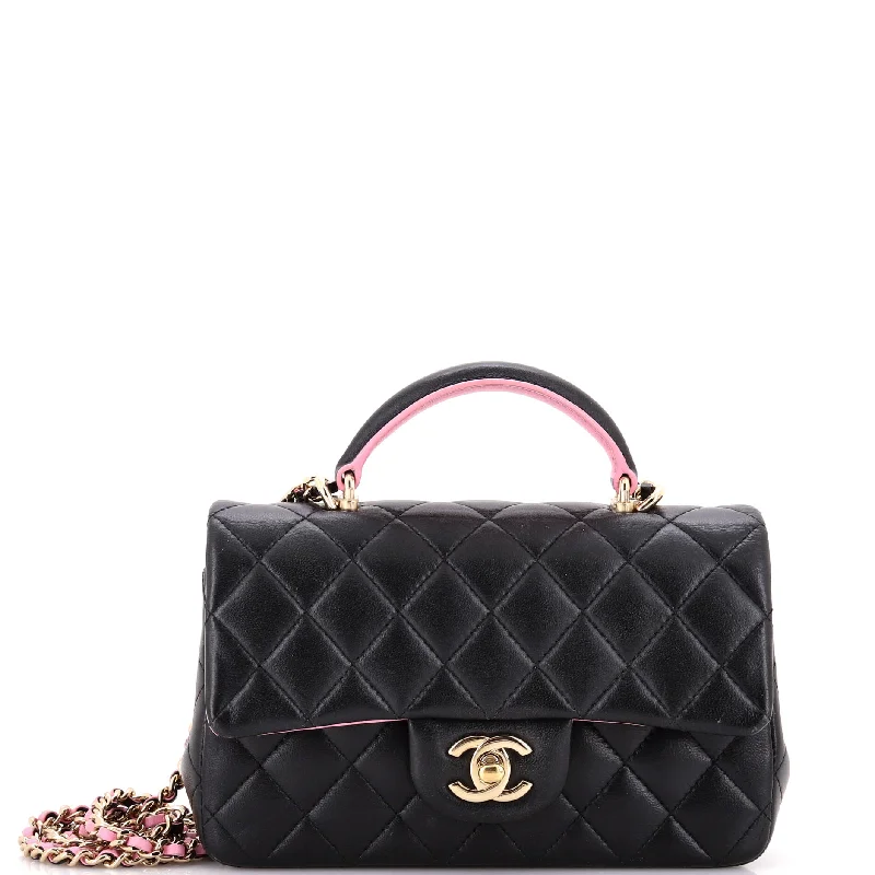 Classic Single Flap Top Handle Bag Quilted Lambskin Mini