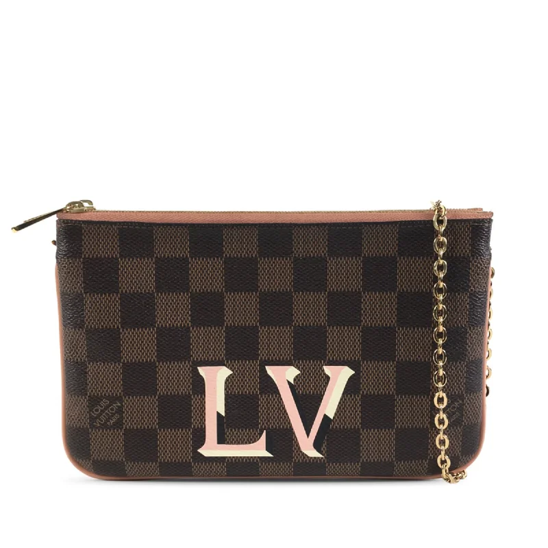 Brown Louis Vuitton Damier Ebene Pochette Double Zip Crossbody Bag