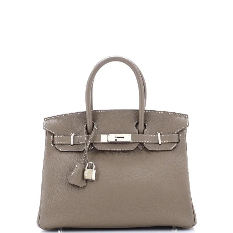 Birkin Handbag Grey Clemence with Palladium Hardware 30