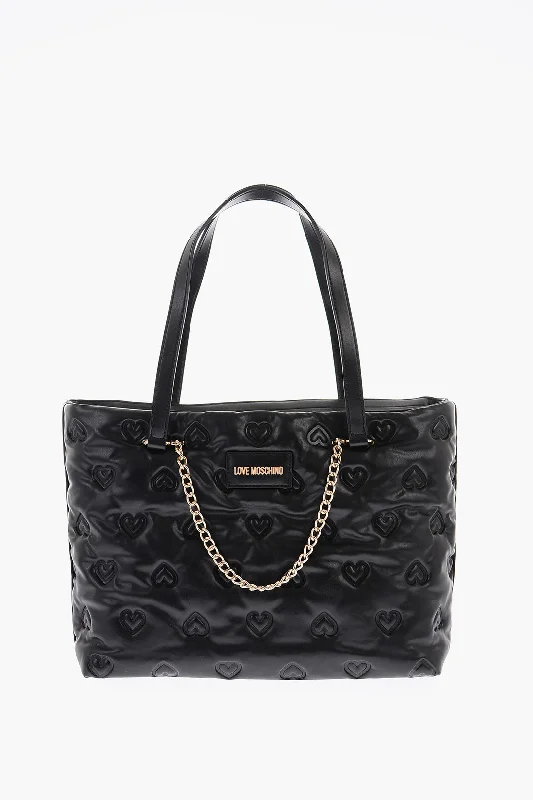 Moschino Love Hearts Embossed Faux Leather Shoulder Bag