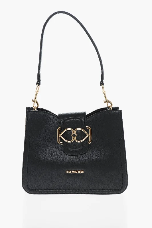 Moschino Love Faux Leather Shoulder Bag With Golden Hearts