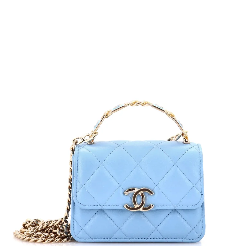 Coco Enamel Top Handle Flap Clutch with Chain Quilted Lambskin