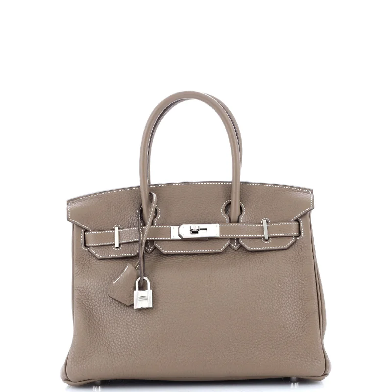 Birkin Handbag Grey Clemence with Palladium Hardware 30