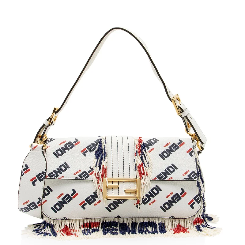 Fendi x Fila Calfskin Mania Beaded Fringe Baguette Shoulder Bag