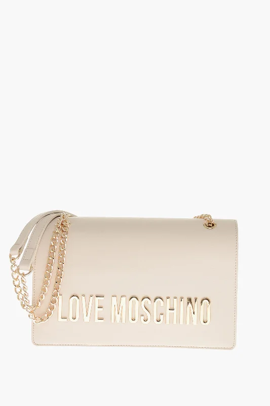 Moschino Love Faux Leather Shoulder Bag With Golden Lettering-Logo