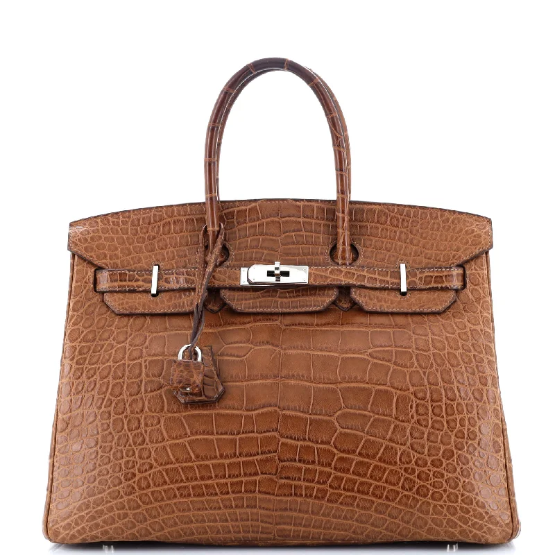 Birkin Handbag Alezan Matte Alligator with Palladium Hardware 35