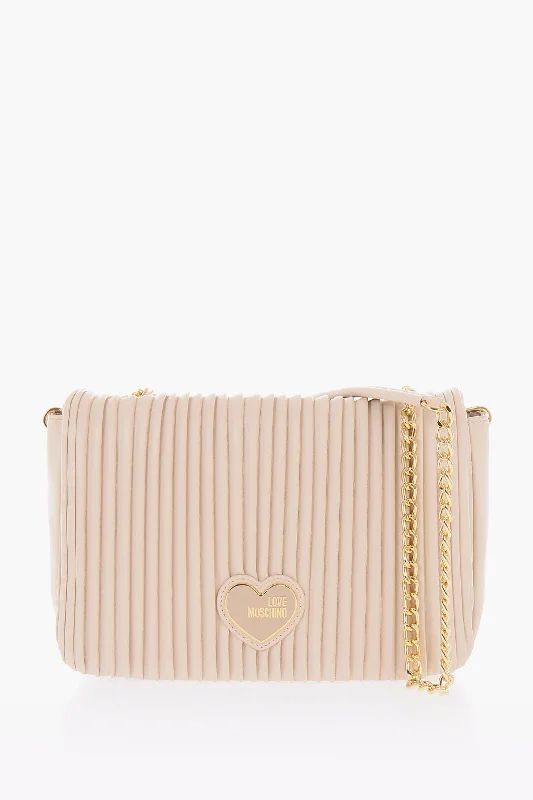 Moschino Love Pleated Faux Leather Shoulder Bag With Golden Chain