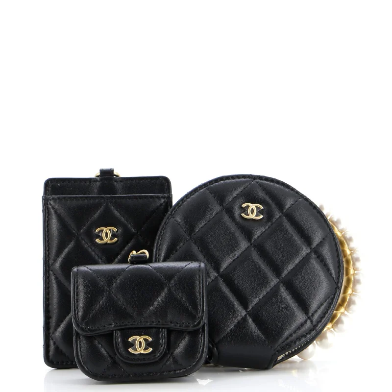 Pearl Crown Handle Multi-Pouches Quilted Lambskin