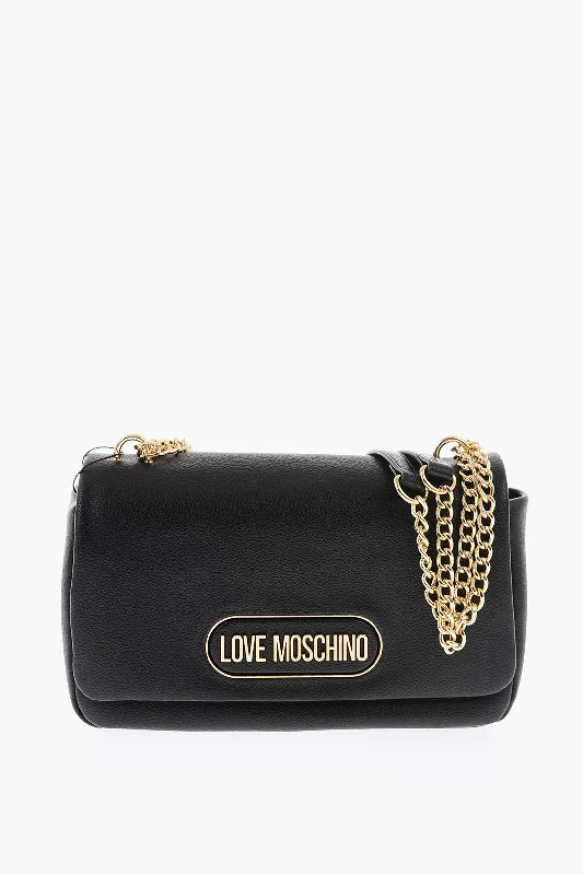 Moschino Love Textured Faux Leather Shoulder Bag With Golden Logo