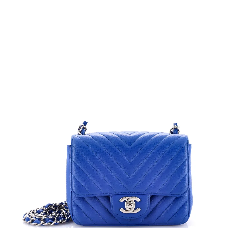 Square Classic Single Flap Bag Chevron Caviar Mini