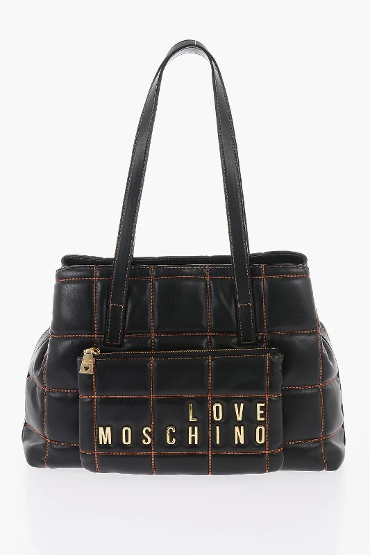 Moschino Love Quilted Faux Leather Shoulder Bag With Golden Logo