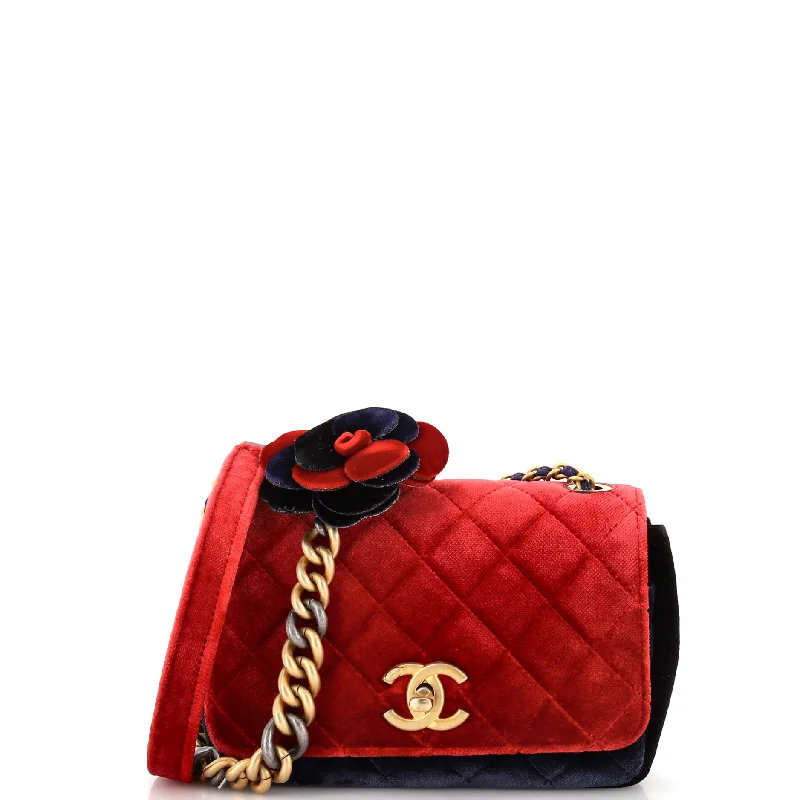 Private Affair Camellia Flap Bag Quilted Velvet Small