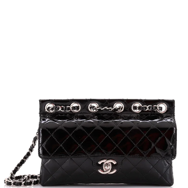 Chain Through Flap Bag Quilted Patent Medium