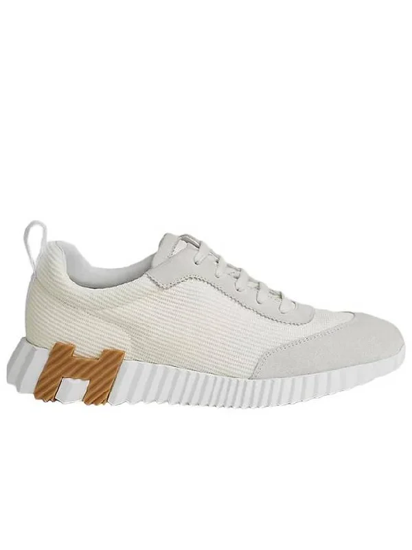 Bouncing Mesh Suede Goatskin Low Top Sneakers Blanc