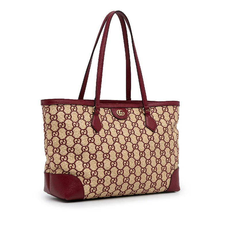 Brown Gucci Medium GG Straw Ophidia Shopping Tote