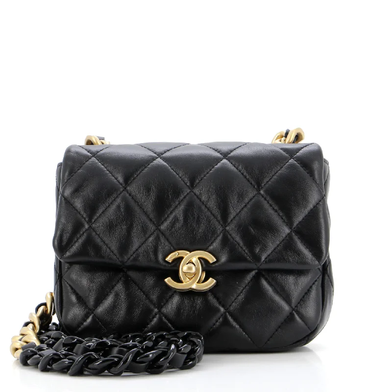 Lacquered Metal CC Flap Bag Quilted Lambskin Mini